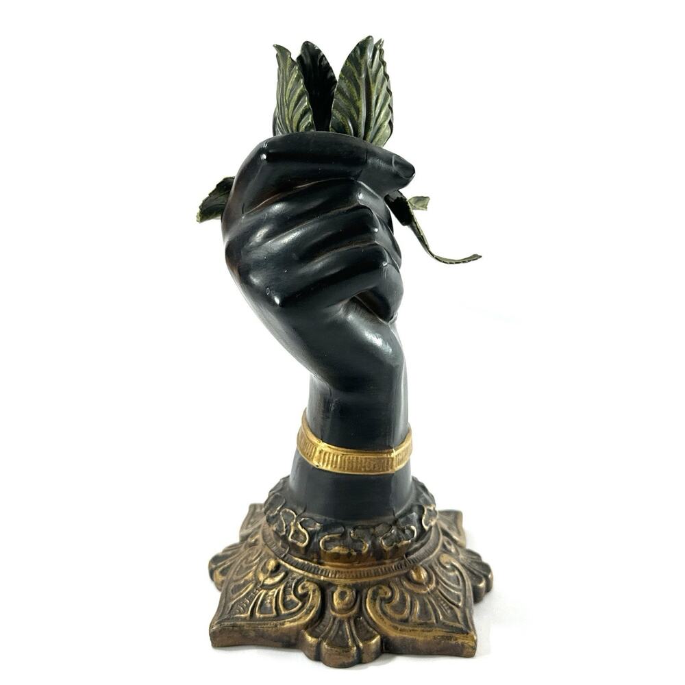 Vintage Petites Choses Hollow Cast Bronze Hand Candlestick Holder Brass Rose 7” - Picture 4 of 8